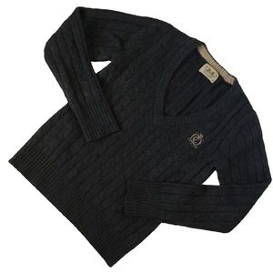 Juicy Couture Angora Wool Blend Cable V-Neck Sweater Charcoal Gray. Sz M